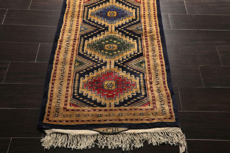 2'7" x 19'7” Hand Knotted 100% Wool 250 KPSI Tekke Bokhaara Area Rug Navy Runner