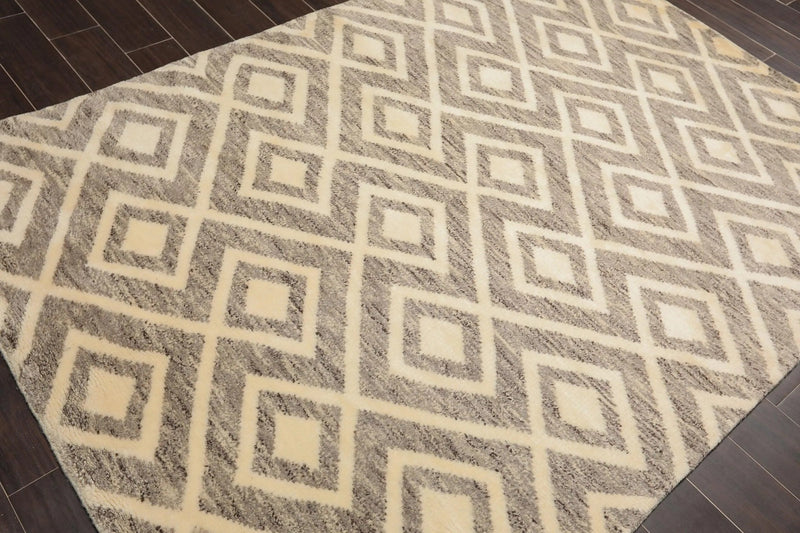 5 x 8 Hand Knotted Designer Moroccan 100% Wool Oriental Area Rug Ivory