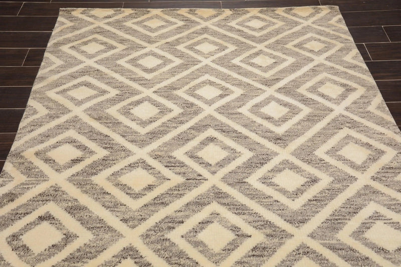 5 x 8 Hand Knotted Designer Moroccan 100% Wool Oriental Area Rug Ivory