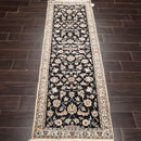 2'3" x 6'8" Runner Hand Knotted Wool Nain 200 KPSI Oriental Area Rug Black