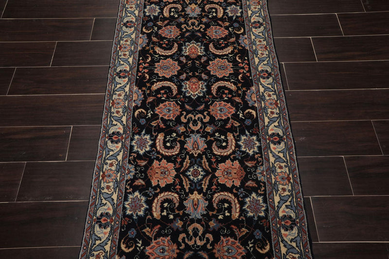 2'6" x 21'5” Hand Knotted 200 KPSI Rare Romanian Kashaan Area Rug Midnight Blue Runner