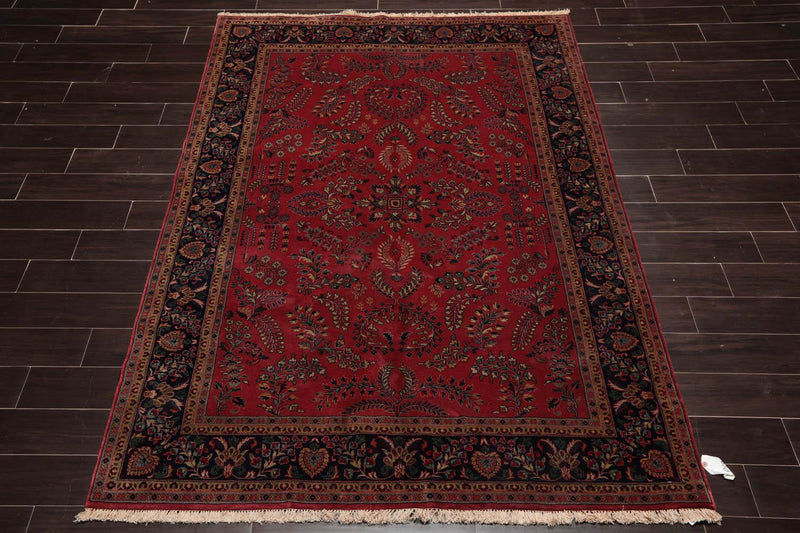 5'7" x 8' Runner Hand Knotted 100% Wool Sarouk 250 KPSI Oriental Area Rug Rose