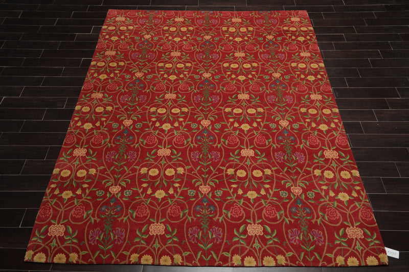 8' x 10'1" Lapchi Hand Knotted 100% Wool Floral Tibetan Oriental Area Rug Coral