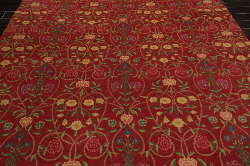 8' x 10'1" Lapchi Hand Knotted 100% Wool Floral Tibetan Oriental Area Rug Coral