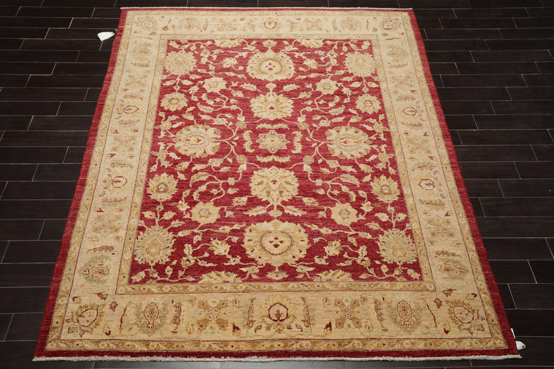 7'8" x 9'11" Hand Knotted Border Stone Wash Peshawar Vegetable Dye Area Rug Rusty Red