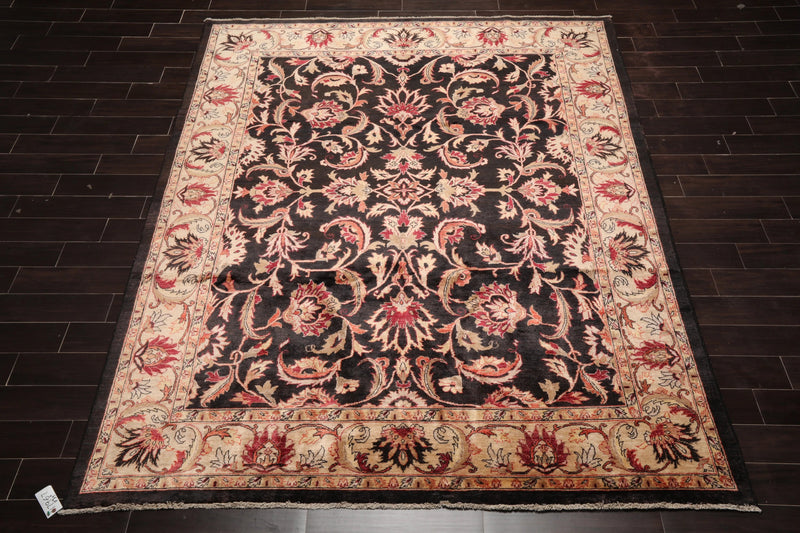 7'10''x9'11'' Hand Knotted 100% Wool Peshawar Traditional Oriental Area Rug Charcoal, Beige Color