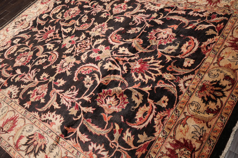 7'10''x9'11'' Hand Knotted 100% Wool Peshawar Traditional Oriental Area Rug Charcoal, Beige Color