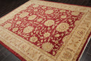 7'8" x 9'11" Hand Knotted Border Stone Wash Peshawar Vegetable Dye Area Rug Rusty Red