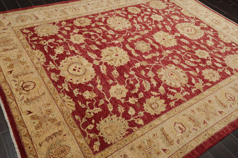 7'8" x 9'11" Hand Knotted Border Stone Wash Peshawar Vegetable Dye Area Rug Rusty Red