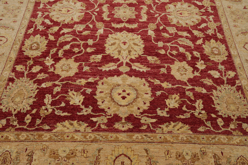 7'8" x 9'11" Hand Knotted Border Stone Wash Peshawar Vegetable Dye Area Rug Rusty Red