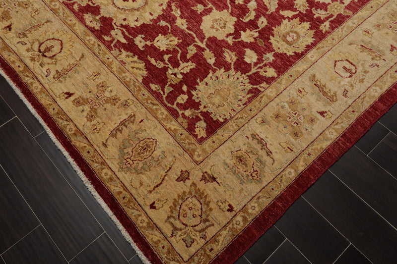 7'8" x 9'11" Hand Knotted Border Stone Wash Peshawar Vegetable Dye Area Rug Rusty Red