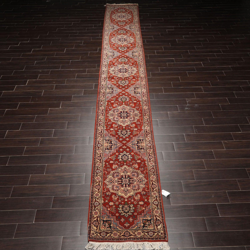 2'6" x 19'3” Hand Knotted Wool Rare Romanian Herizz Area Rug Burnt Orange Runner