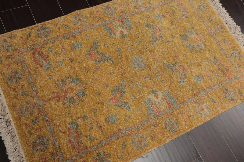 2' 8''x4' Hand Knotted 100% Wool Agra Traditional Oriental Area Rug Gold, Aqua Color