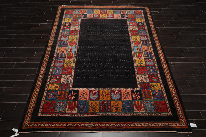 8'1"x 11'8" Hand Knotted Wool Gabehh Kashkuli 200 KPSI Oriental Area Rug Charcoal