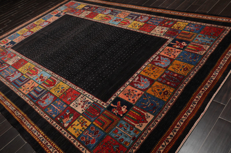 8'1"x 11'8" Hand Knotted Wool Gabehh Kashkuli 200 KPSI Oriental Area Rug Charcoal