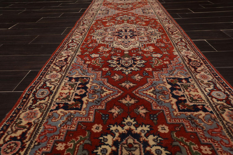 2'6" x 19'3” Hand Knotted Wool Rare Romanian Herizz Area Rug Burnt Orange Runner