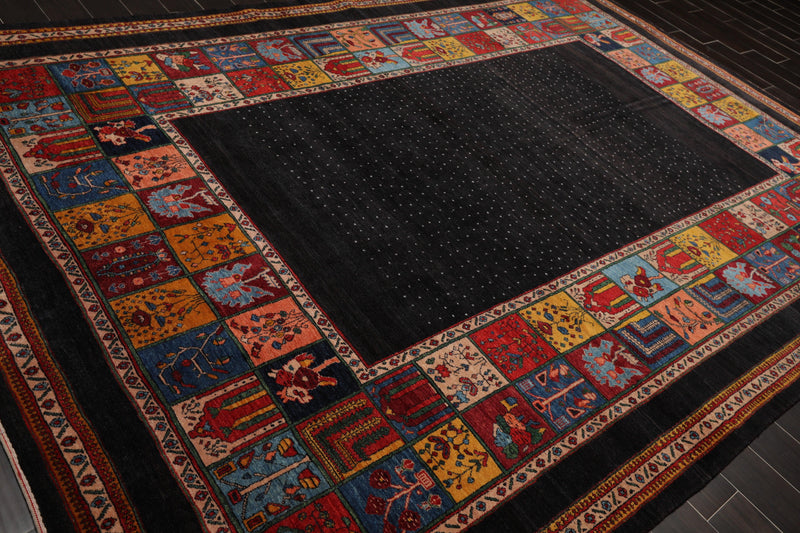 8'1"x 11'8" Hand Knotted Wool Gabehh Kashkuli 200 KPSI Oriental Area Rug Charcoal
