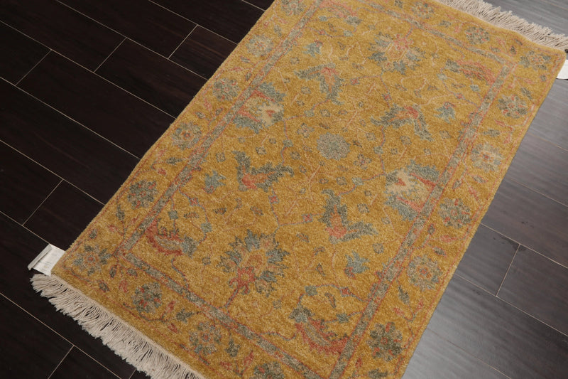 2' 8''x4' Hand Knotted 100% Wool Agra Traditional Oriental Area Rug Gold, Aqua Color
