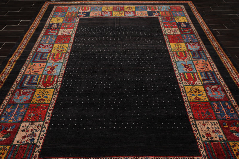 8'1"x 11'8" Hand Knotted Wool Gabehh Kashkuli 200 KPSI Oriental Area Rug Charcoal