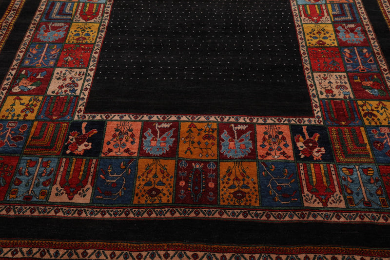 8'1"x 11'8" Hand Knotted Wool Gabehh Kashkuli 200 KPSI Oriental Area Rug Charcoal
