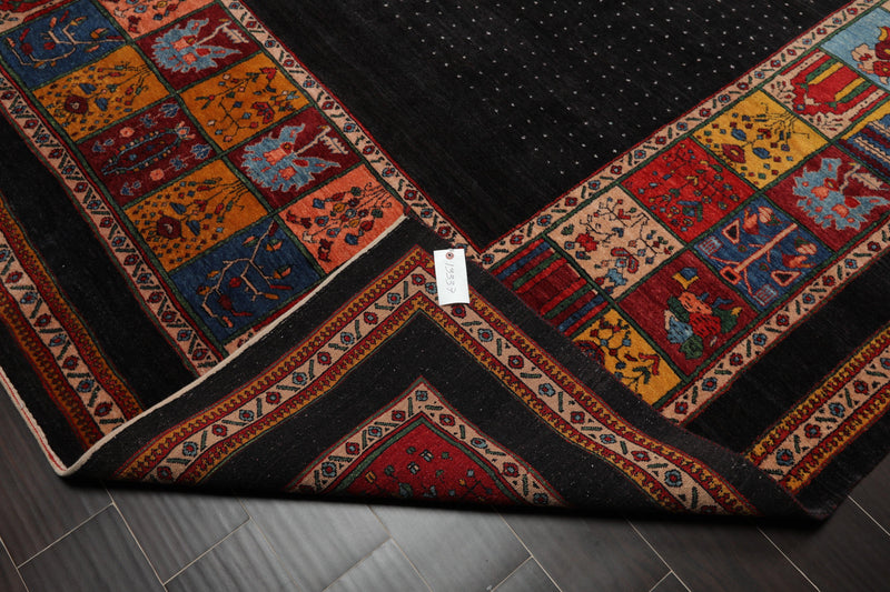 8'1"x 11'8" Hand Knotted Wool Gabehh Kashkuli 200 KPSI Oriental Area Rug Charcoal