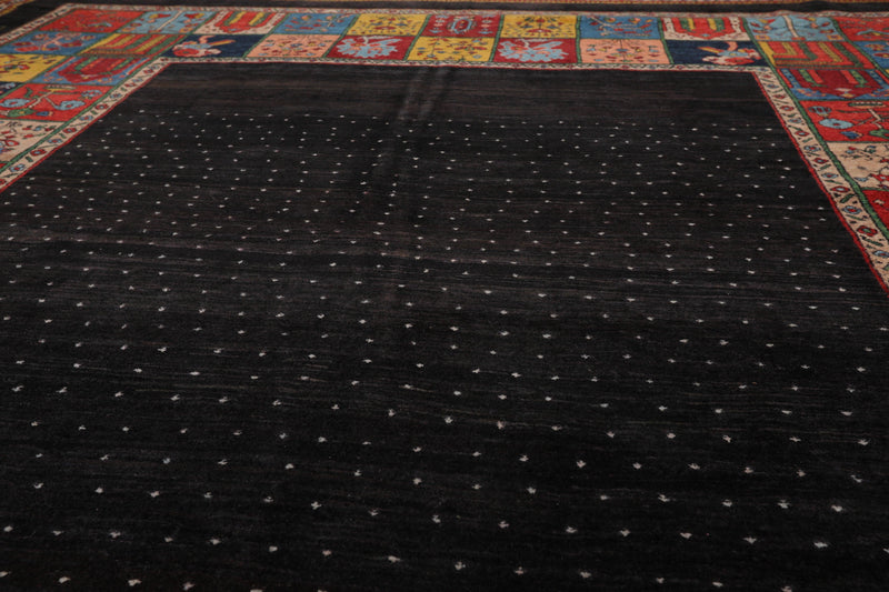 8'1"x 11'8" Hand Knotted Wool Gabehh Kashkuli 200 KPSI Oriental Area Rug Charcoal