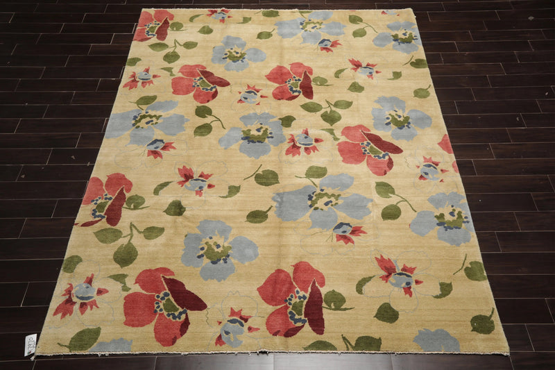 7'11''x10'3'' Hand Knotted Tibetan 100% Wool Transitional Oriental Area Rug Pistacchio, Rust Color