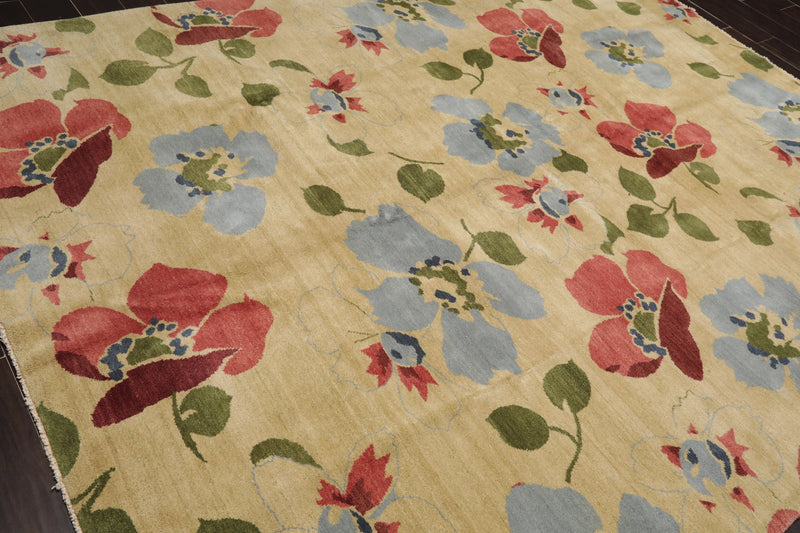 7'11''x10'3'' Hand Knotted Tibetan 100% Wool Transitional Oriental Area Rug Pistacchio, Rust Color