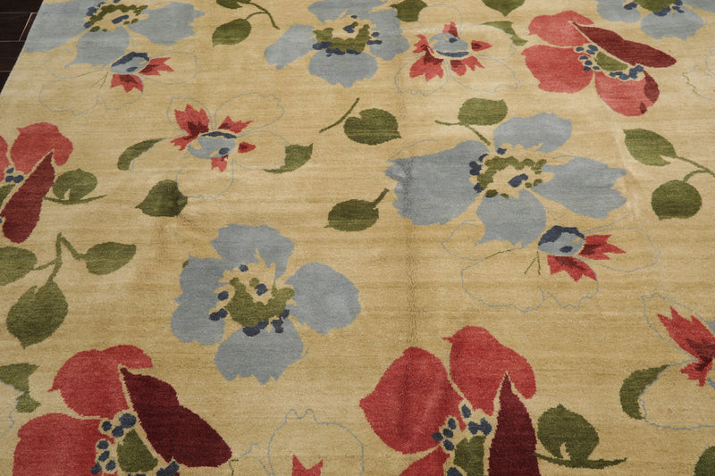 7'11''x10'3'' Hand Knotted Tibetan 100% Wool Transitional Oriental Area Rug Pistacchio, Rust Color