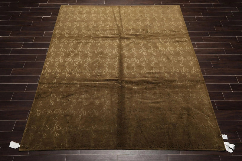 8' x 10' Hand Knotted Wool & Silk Tibetan Oriental Area Rug Contemporary Green