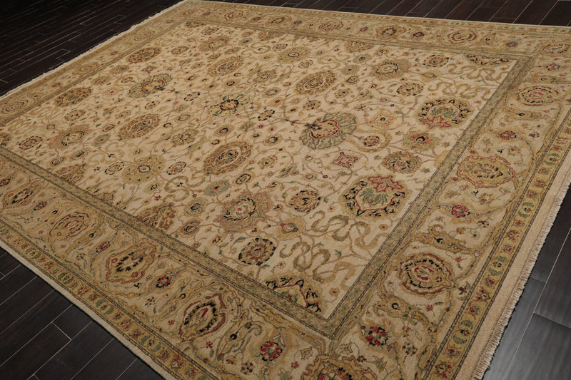 9'3" x 12'4" Hand Knotted Wool Agra Tea Wash 250 KPSI Oriental Area Rug Beige