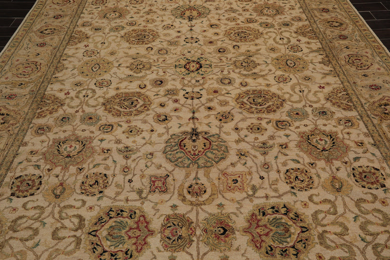 9'3" x 12'4" Hand Knotted Wool Agra Tea Wash 250 KPSI Oriental Area Rug Beige