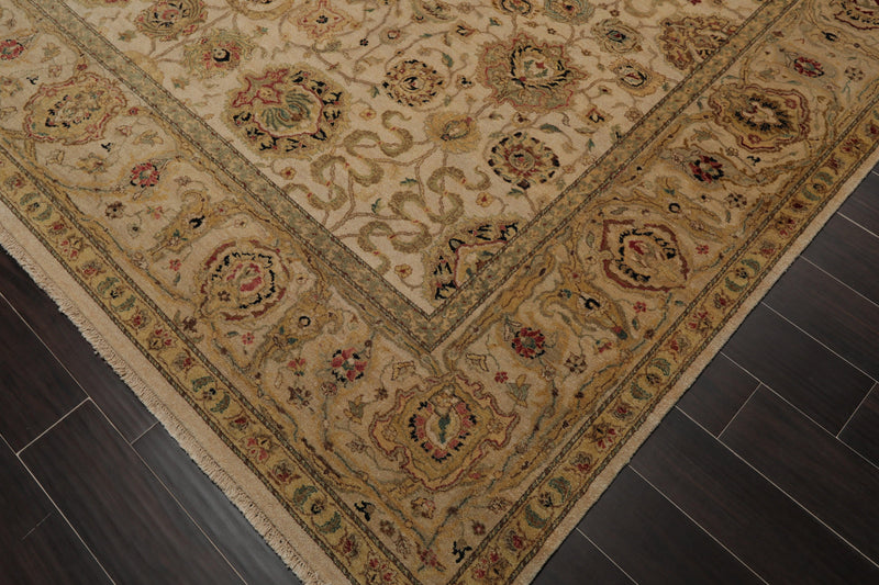 9'3" x 12'4" Hand Knotted Wool Agra Tea Wash 250 KPSI Oriental Area Rug Beige