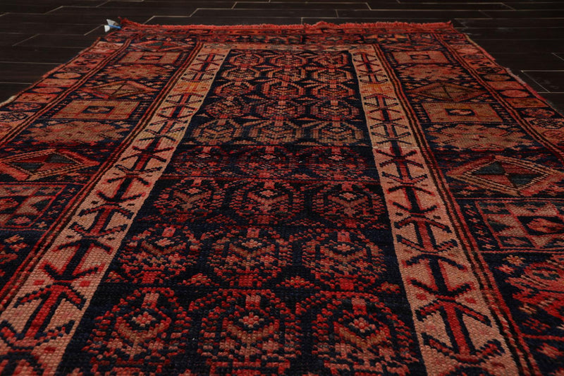 4' x 6'4" Antique Hand Knotted Flat Wool pile Melayaar Traditional Area Rug Navy