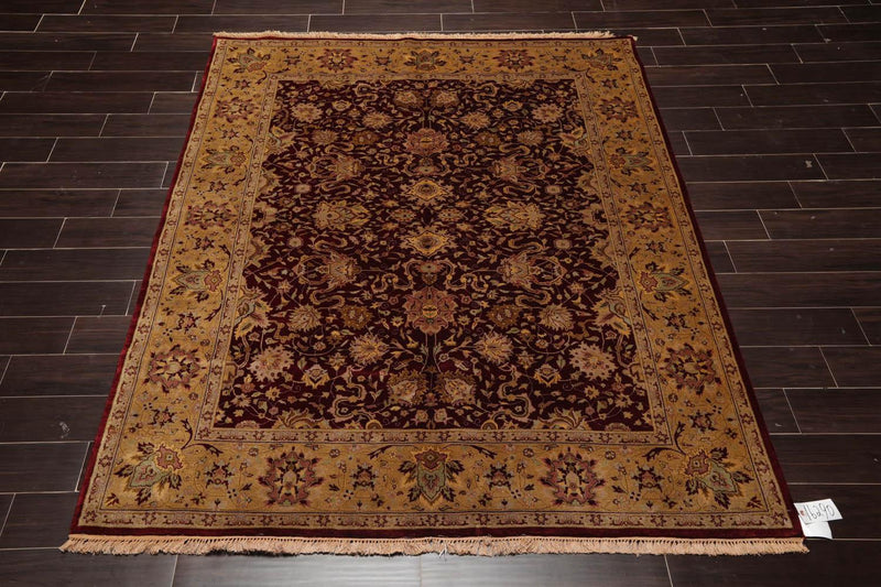 6'1" x 7'6" Hand Knotted 100% Wool Traditional Kashan Oriental Area Rug Maroon