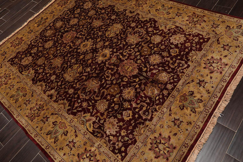 6'1" x 7'6" Hand Knotted 100% Wool Traditional Kashan Oriental Area Rug Maroon