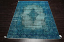 8x10 Aqua, Blue Hand Knotted 100% Wool Traditional Over dyed Distressed Oushak Designer Oriental Area Rug