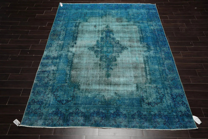 8x10 Aqua, Blue Hand Knotted 100% Wool Traditional Over dyed Distressed Oushak Designer Oriental Area Rug