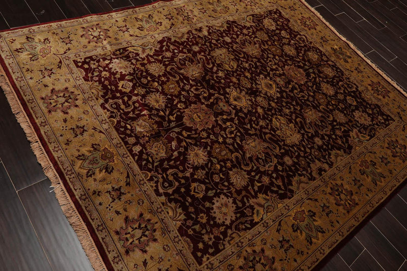 6'1" x 7'6" Hand Knotted 100% Wool Traditional Kashan Oriental Area Rug Maroon