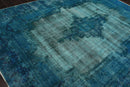 8x10 Aqua, Blue Hand Knotted 100% Wool Traditional Over dyed Distressed Oushak Designer Oriental Area Rug