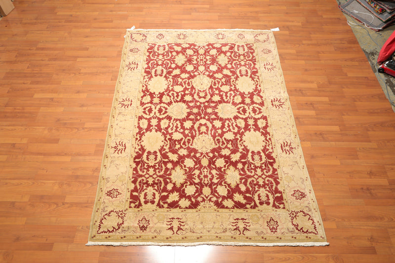 5'11" x 8’10" Hand Knotted Traditional Oushak Wool Oriental Area Rug Maroon