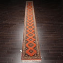 2'6" x 20'8" Hand Knotted Wool Rare Romanian Shirazz Area Rug Orange Runner