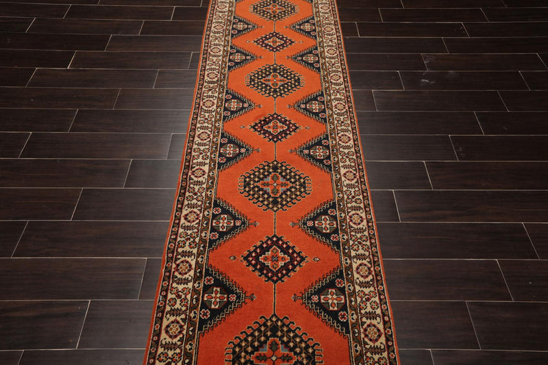 2'6" x 20'8" Hand Knotted Wool Rare Romanian Shirazz Area Rug Orange Runner