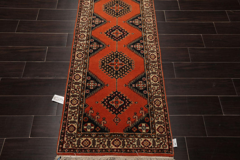 2'6" x 20'8" Hand Knotted Wool Rare Romanian Shirazz Area Rug Orange Runner