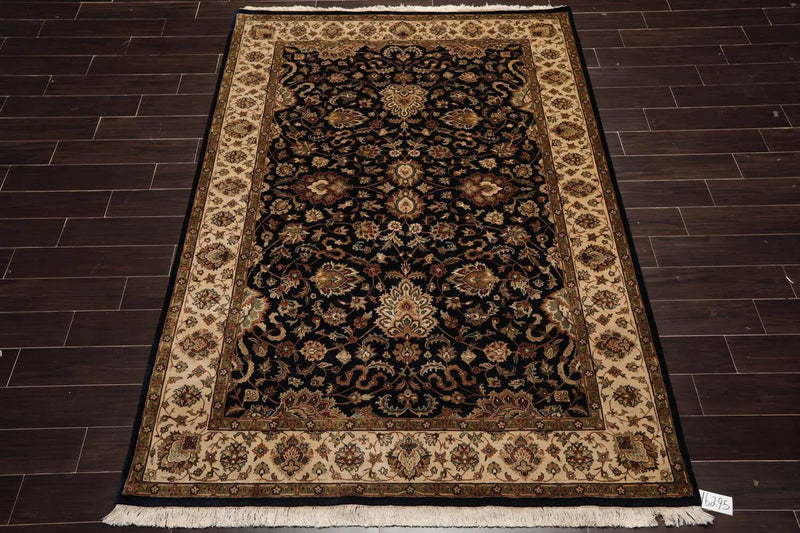 6' x 9' Hand Knotted Wool & Silk Pak Persian 16/18 300 KPSI Area Rug Black