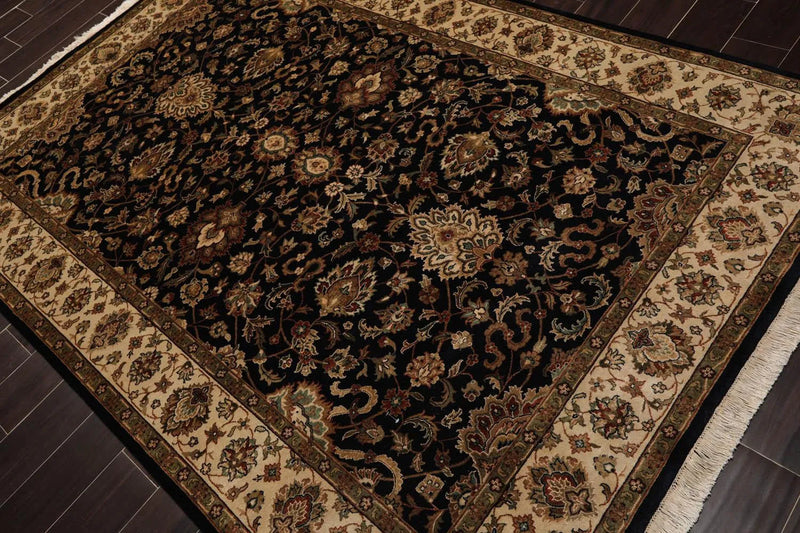 6' x 9' Hand Knotted Wool & Silk Pak Persian 16/18 300 KPSI Area Rug Black