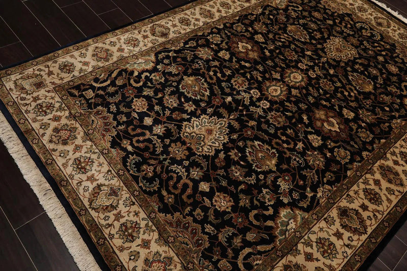 6' x 9' Hand Knotted Wool & Silk Pak Persian 16/18 300 KPSI Area Rug Black