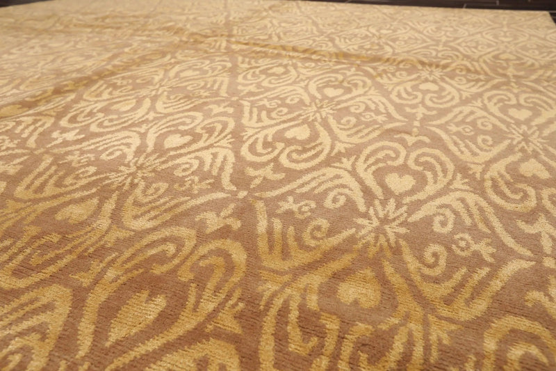 8'x10' Hand Knotted Wool & Silk Tibetan Oriental Area Rug Transitional Tan