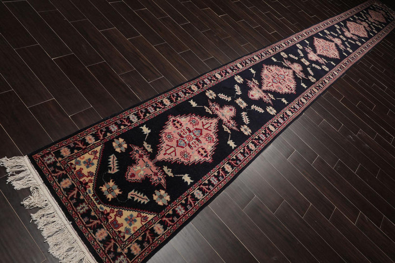 2'6" x 22' Hand Knotted Wool Rare Romanian Herizz Area Rug Midnight Blue Runner