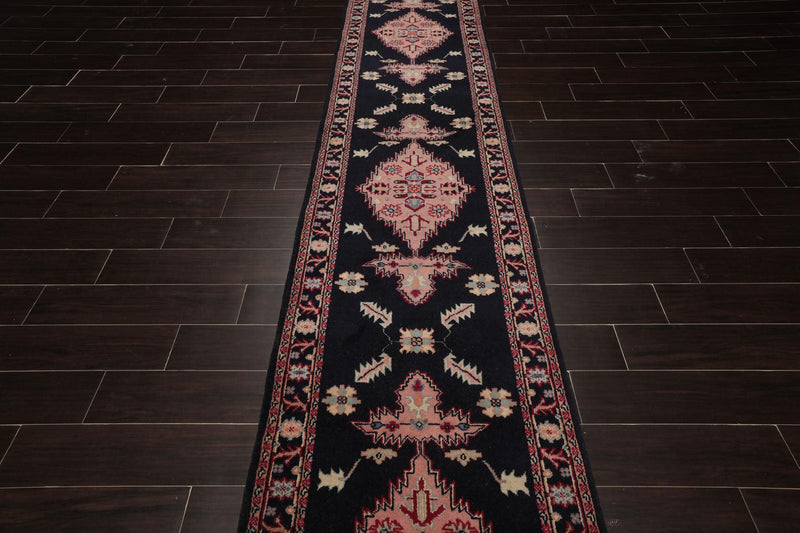 2'6" x 22' Hand Knotted Wool Rare Romanian Herizz Area Rug Midnight Blue Runner